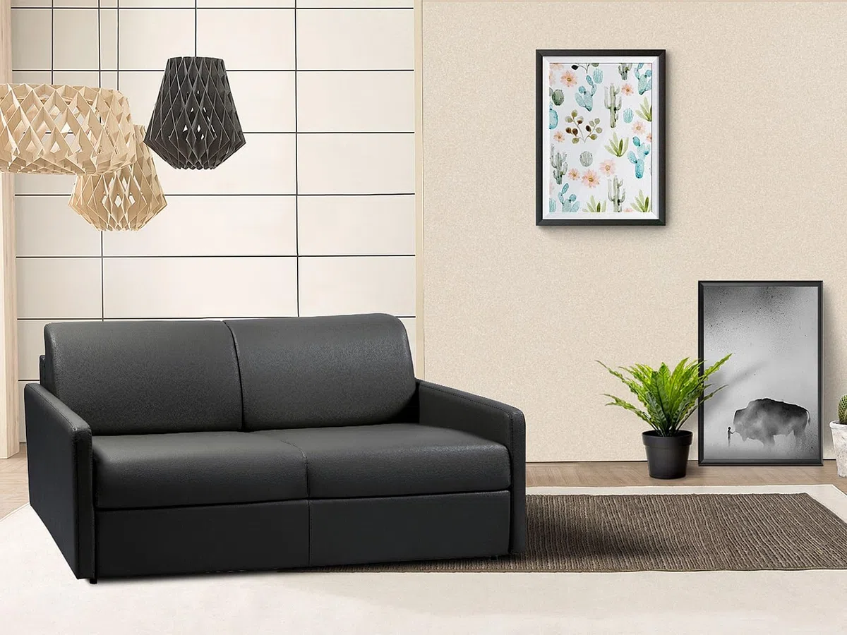 Vente-unique - Canapé 3 Places Convertible Express en Simili Noir - Couchage 140 cm - Matelas 14 cm CALIFE