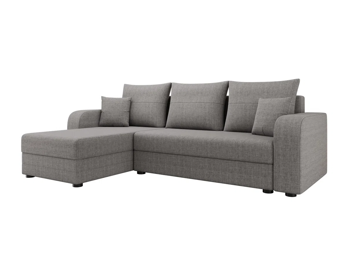 Best Mobilier - Canapé d'angle Convertible avec Coffre Réversible Harvey en Tissu - Canapé Lit - Sofa Gris Clair 4 Places - Angle Droit - ou Gauche - Salon