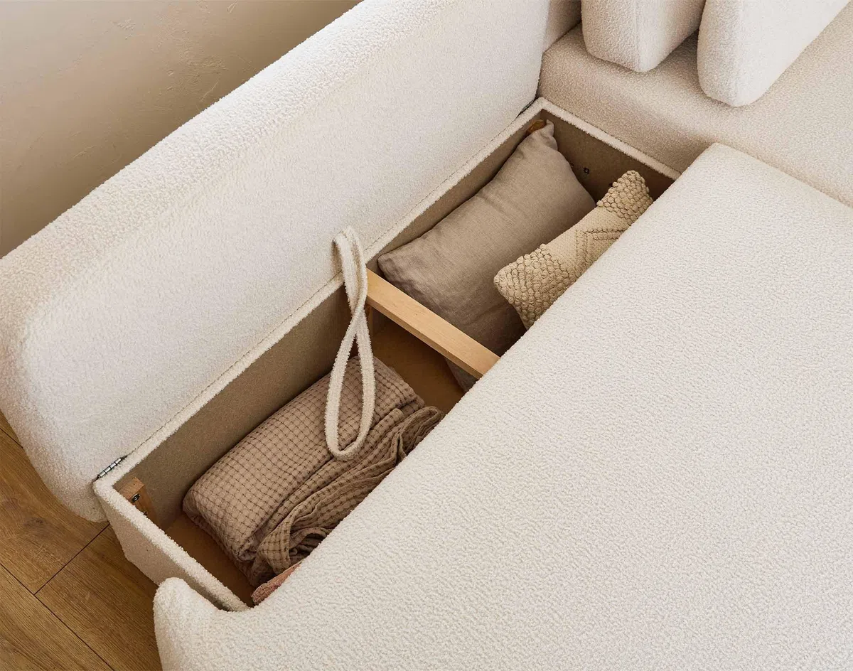 Lisa Design Mahina - canapé d'angle Droit - 4 Places - Convertible avec Coffre - en Tissu Bouclette
