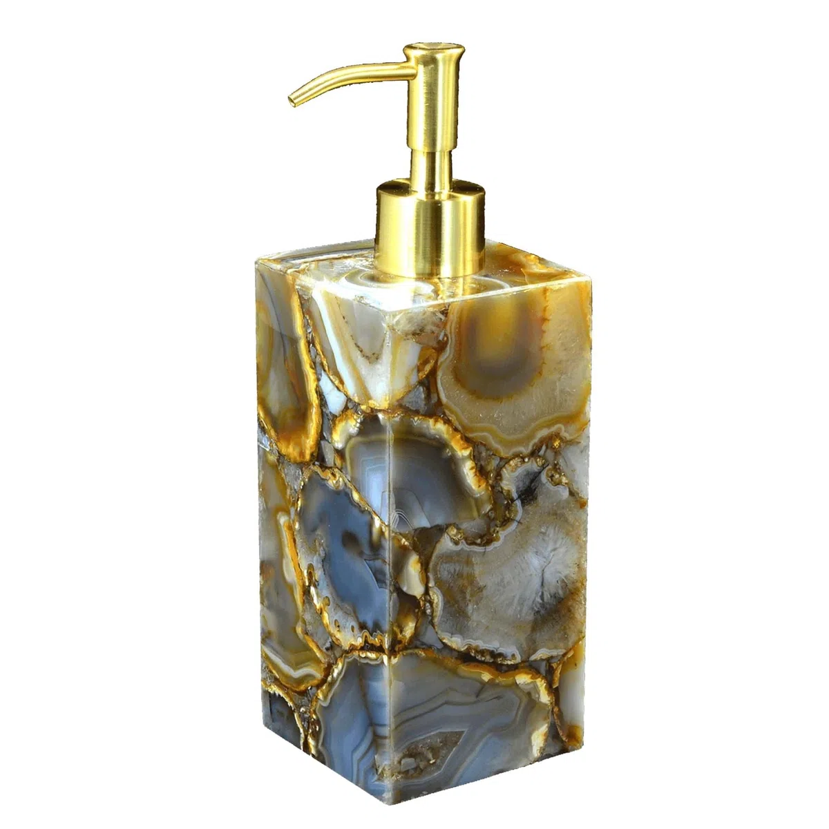 Pompe à savon en agate naturelle Distributeur de savon en agate I Pompe à savon liquide avec pierres précieuses Les distributeurs de savon liquide cadeau I Support décoratif en pierre pour lavabo 7,6