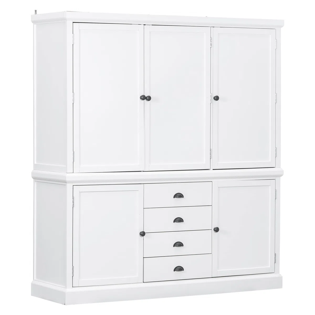 Garde-manger de cuisine en bois blanc – Meuble de rangement élégant avec 4 étagères réglables et 5 portes – Solution polyvalente pour salle à manger et cuisine