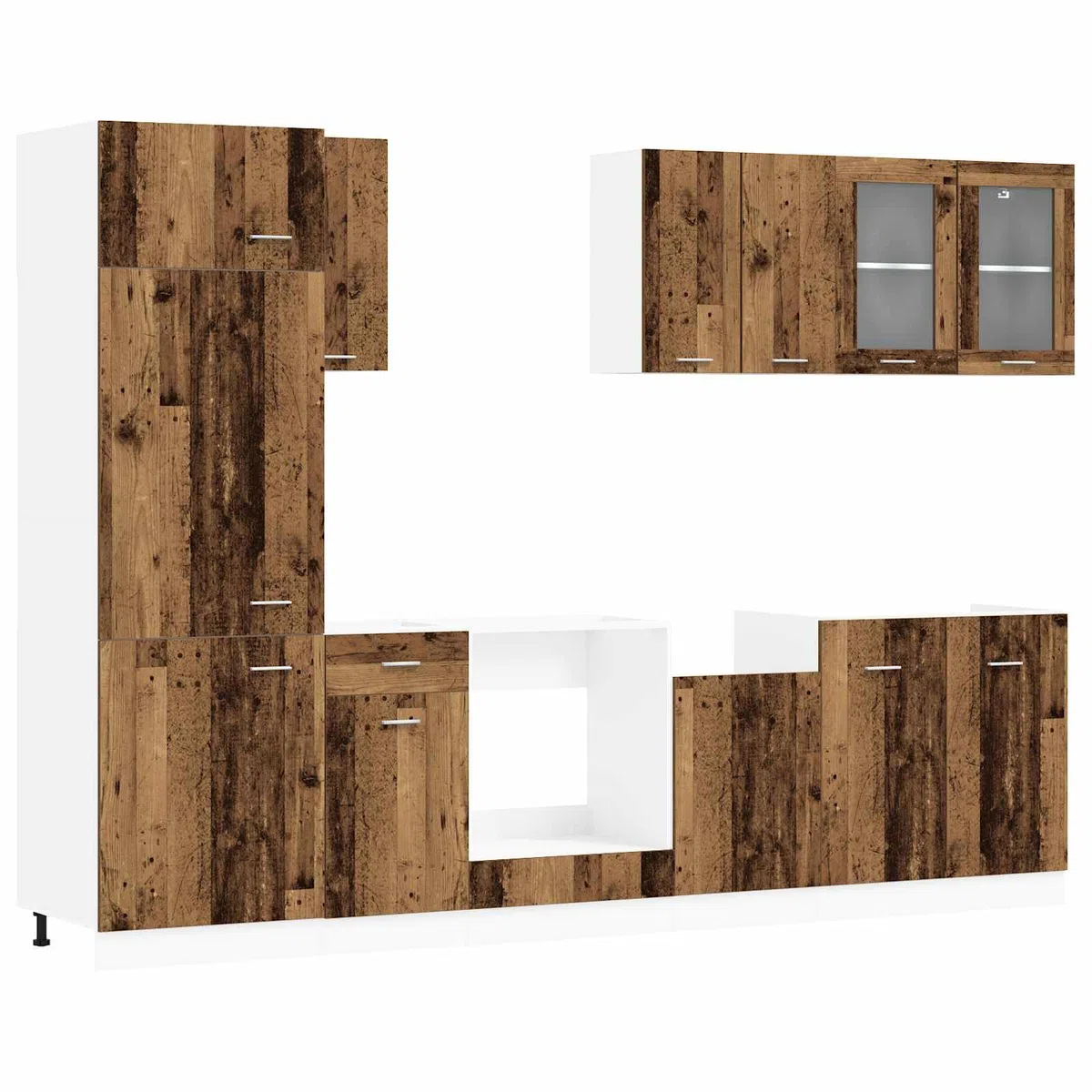 Meuble de Cuisine Complet Lyon 8 Pièces, Ensemble de Cuisine Aménagée en Bois d'Ingénierie avec Armoire Haute et Placard Bas Réglable pour Rangement Organisé, Couleur Bois Ancien