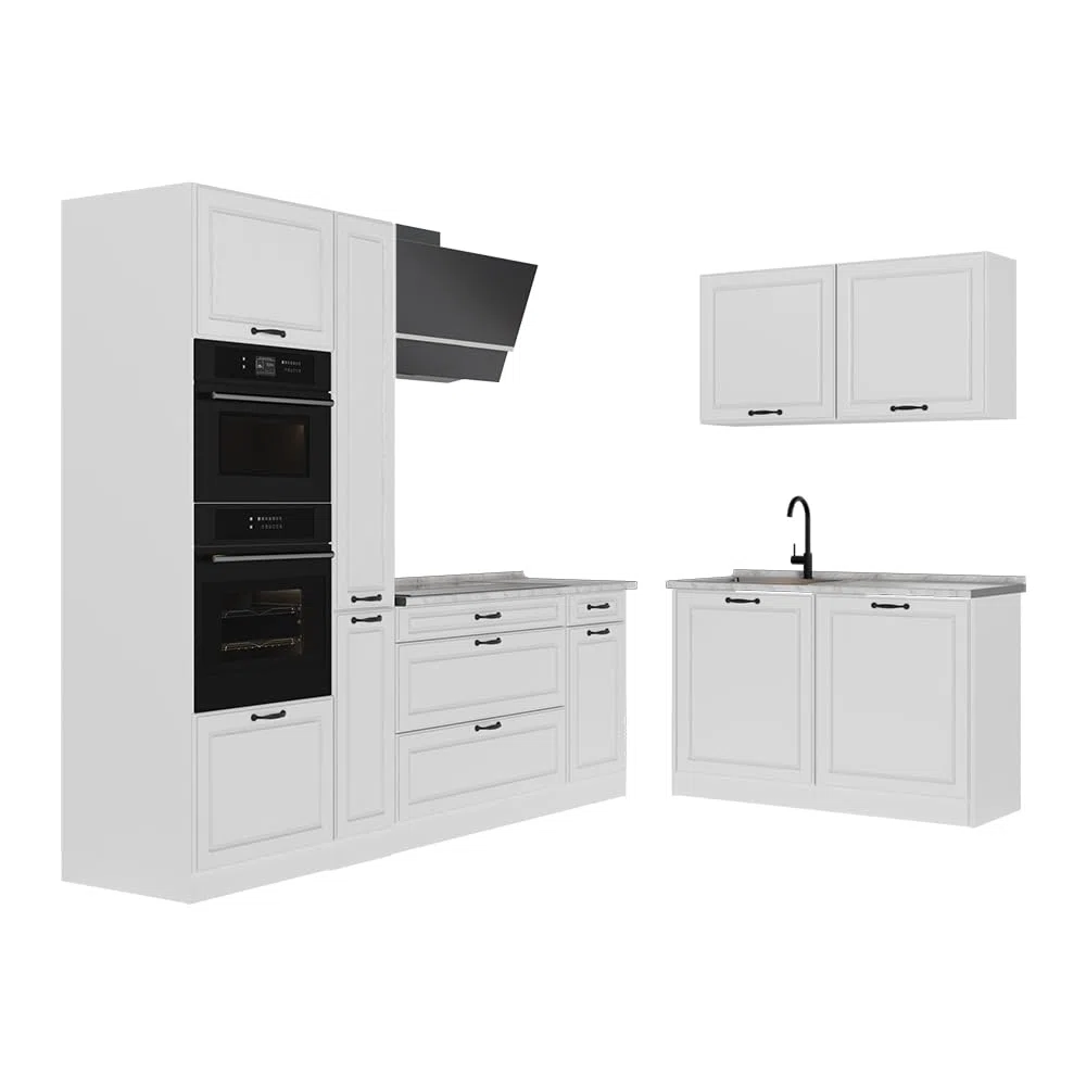 Vicco Cuisine en Angle R-Line, Blanc Campagne/Blanc 230 x 120 cm