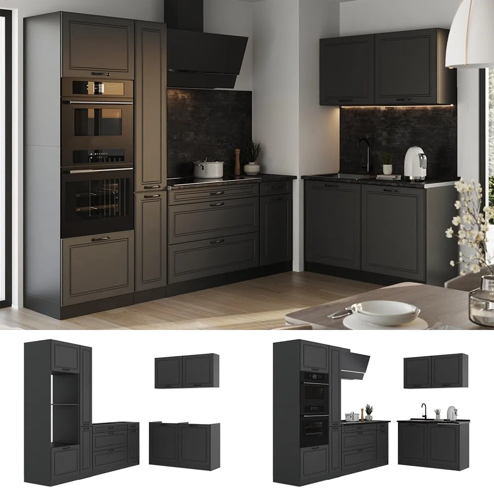 Vicco Cuisine en Angle R-Line, Anthracite Campagne/Anthracite 230 x 120 cm