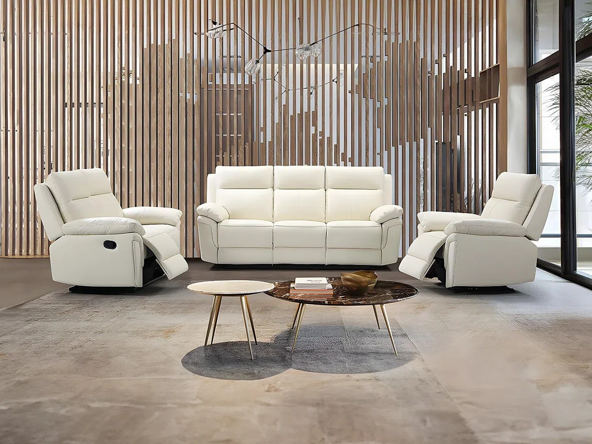 Vente-unique - Fauteuil Relax en Cuir de Buffle PAKITA - Ivoire