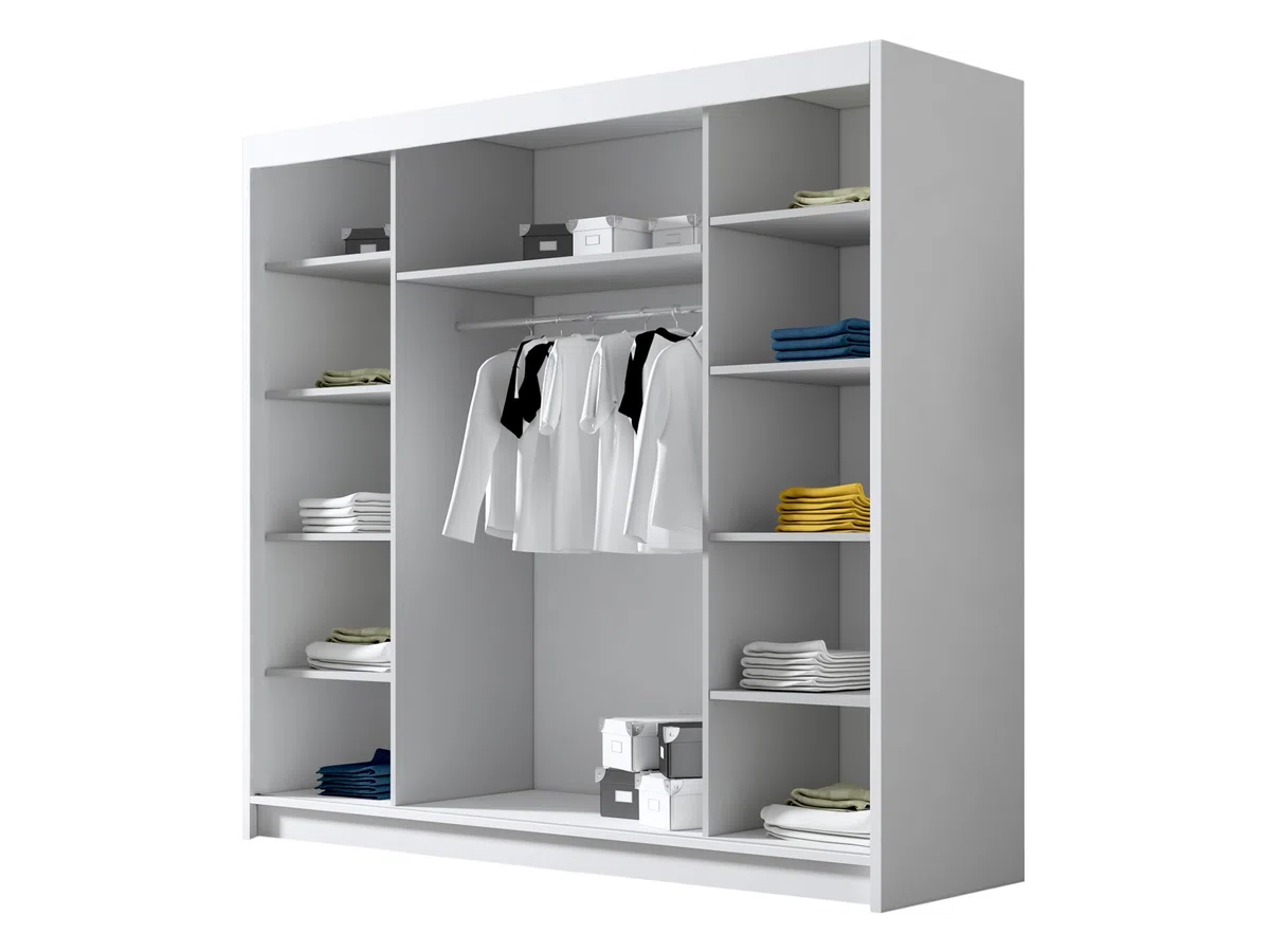 Mirjan24 Edrulaz VI - Penderie avec miroir - Armoire avec tringle à vêtements et étagères pour vêtements - 200 cm de large - Blanc/noir