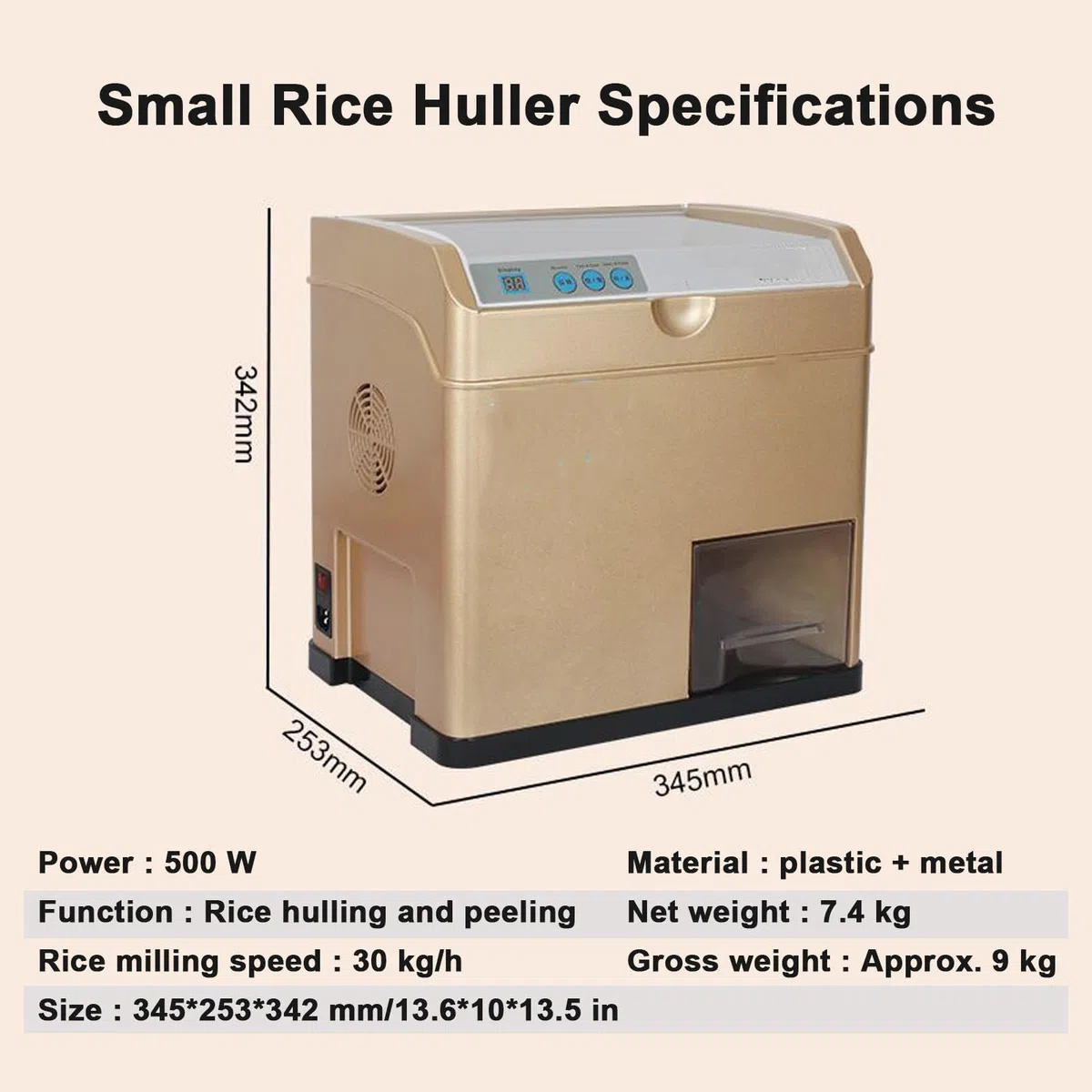Générique Décortiqueuse et éplucheuse de Riz électrique, rendement élevé de 30 kg/h, Moteur à inverseur de 500 W, idéale pour Un Usage Domestique et Les Petites exploitations agricoles.