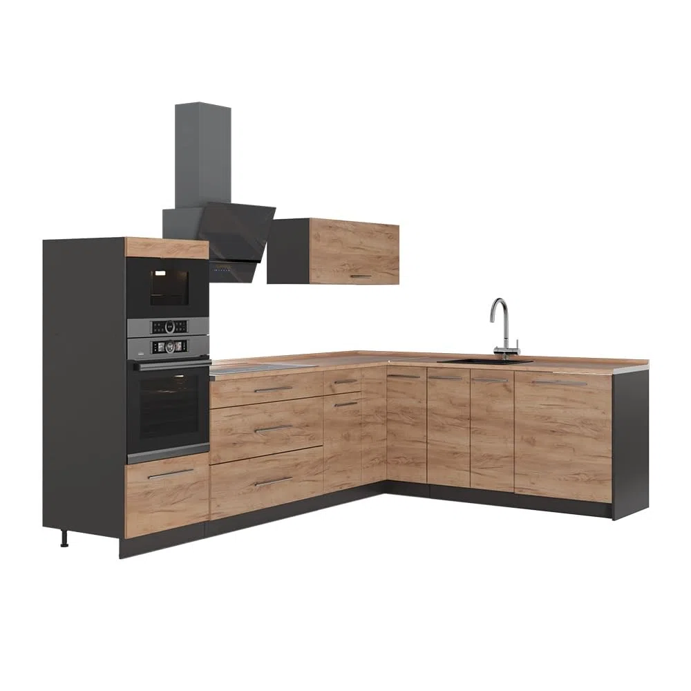Vicco Cuisine en Angle Fame-Line, Chêne doré/Anthracite, 287 x 207 cm