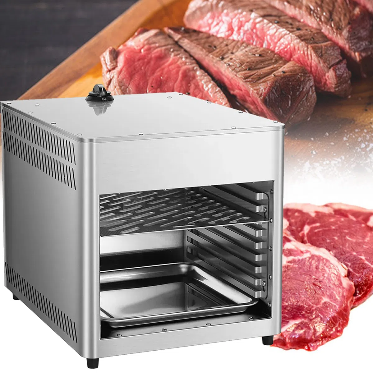 Gril à gaz professionnel steaks, à poser sur un comptoir, température constante de 800 °C, réglable, poulet, bœuf, porc et légumes Npj003g