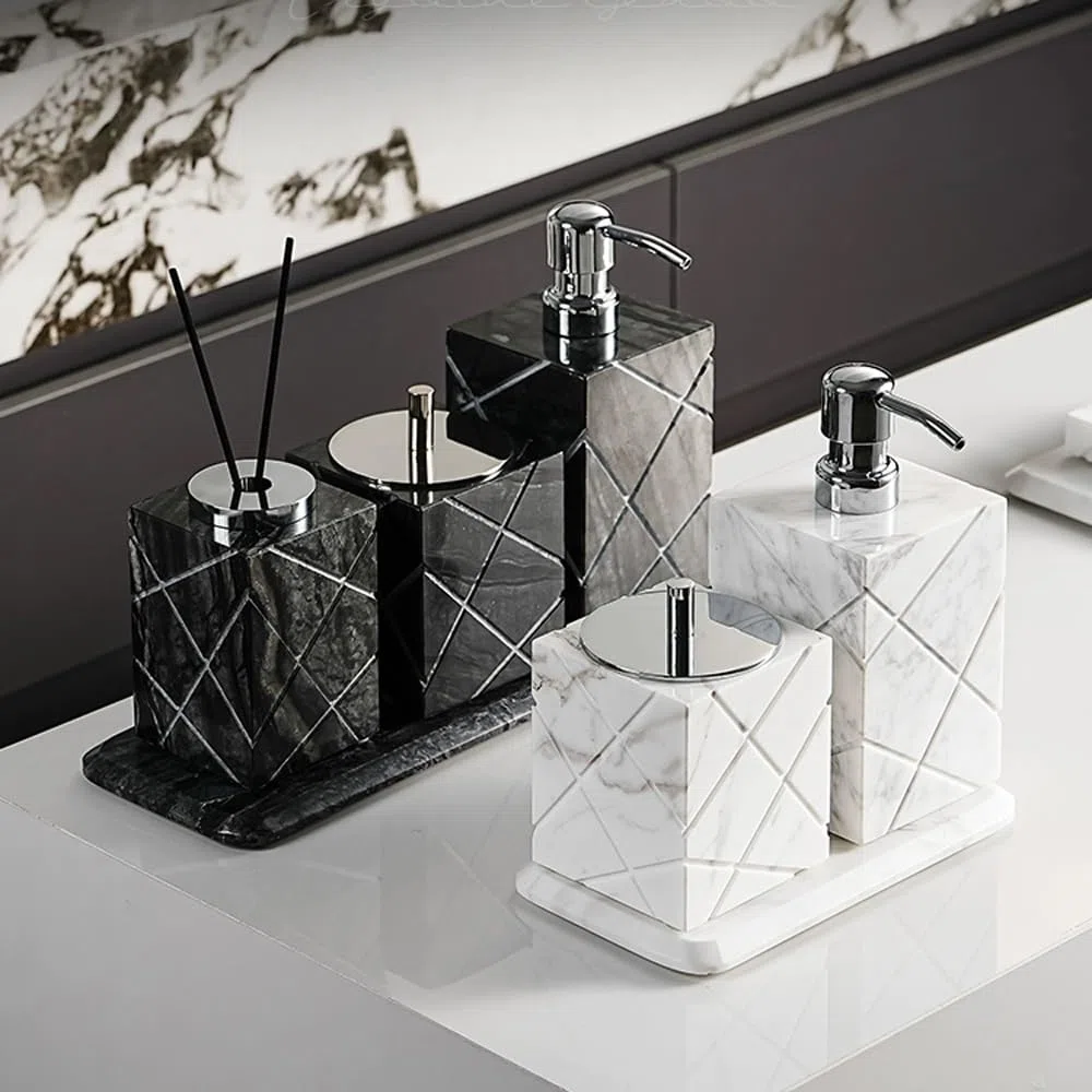 Distributeur de savon avec plateau et flacon diffuseur, distributeur de lotion, distributeur de savon pour les mains et la vaisselle pour décoration de salle de bain, accessoires de salle de