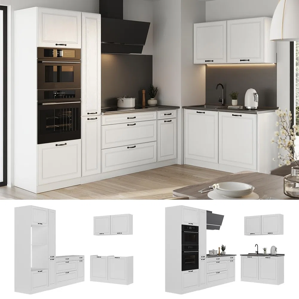 Vicco Cuisine en Angle R-Line, Blanc Campagne/Blanc 230 x 120 cm