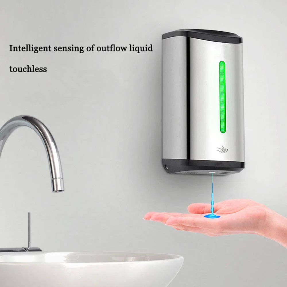 Distributeur Automatique de Savon à Induction Capteur Infrarouge Mural en Acier Inoxydable 850 ML pour Toilettes de Salle de Bains ou Toilettes