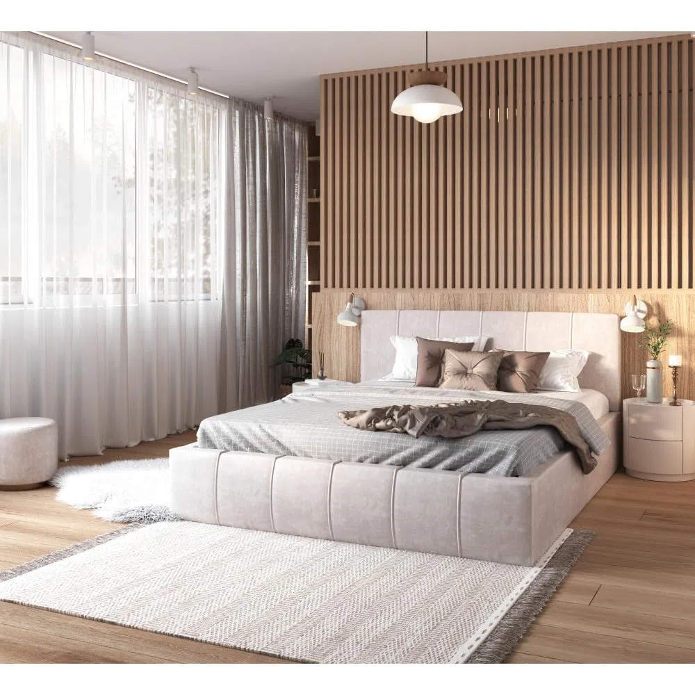 Lit coffre ATLANTA 140 x 190 cm avec sommier à lattes relevable Beige