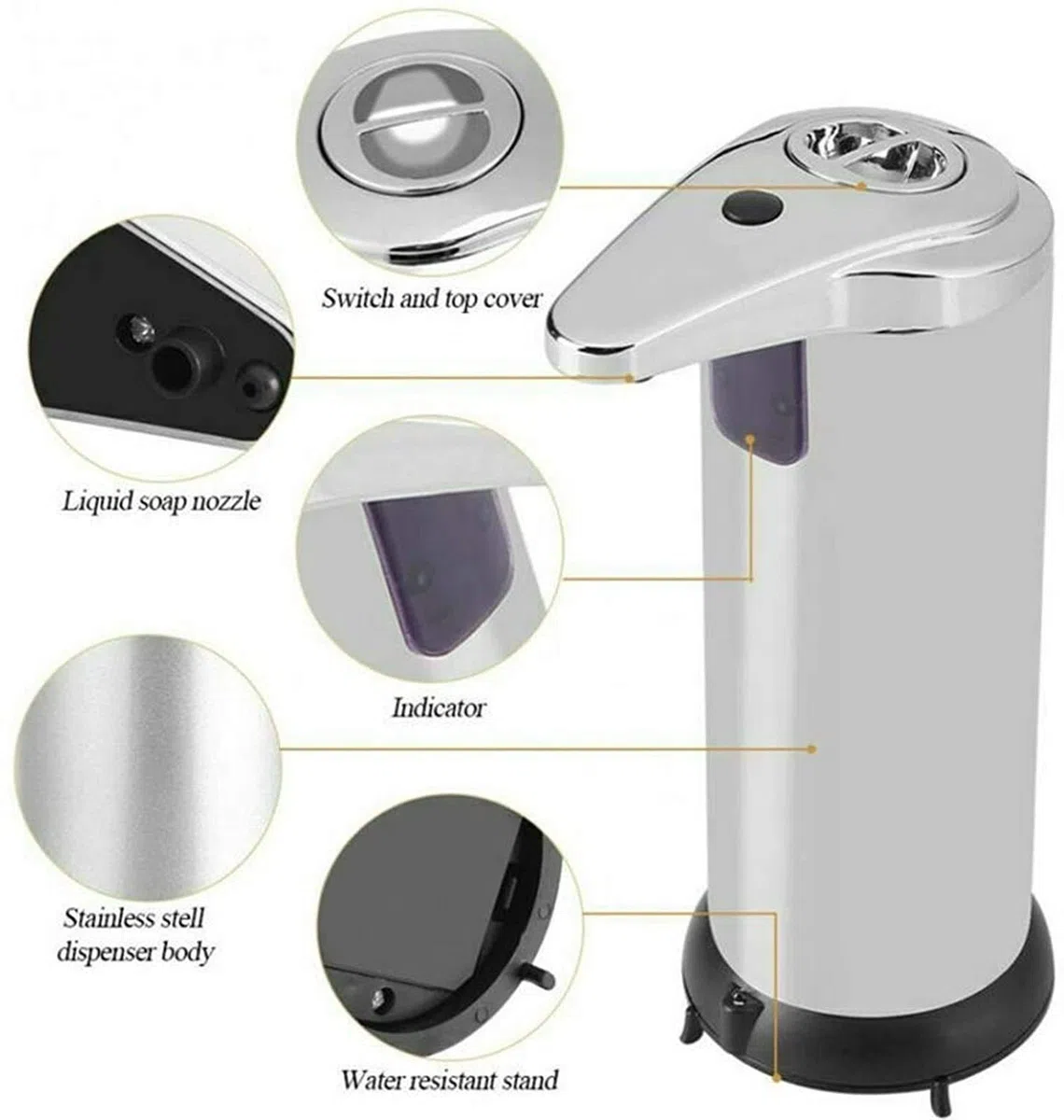 Distributeur de capteur de Mouvement de Gel sans Touch sans Touche Distributeur de Mouvement Noir, Distributeur de Gel Mains Libres de Piles, Distributeur de Savon Automatique à Main sans Eau de