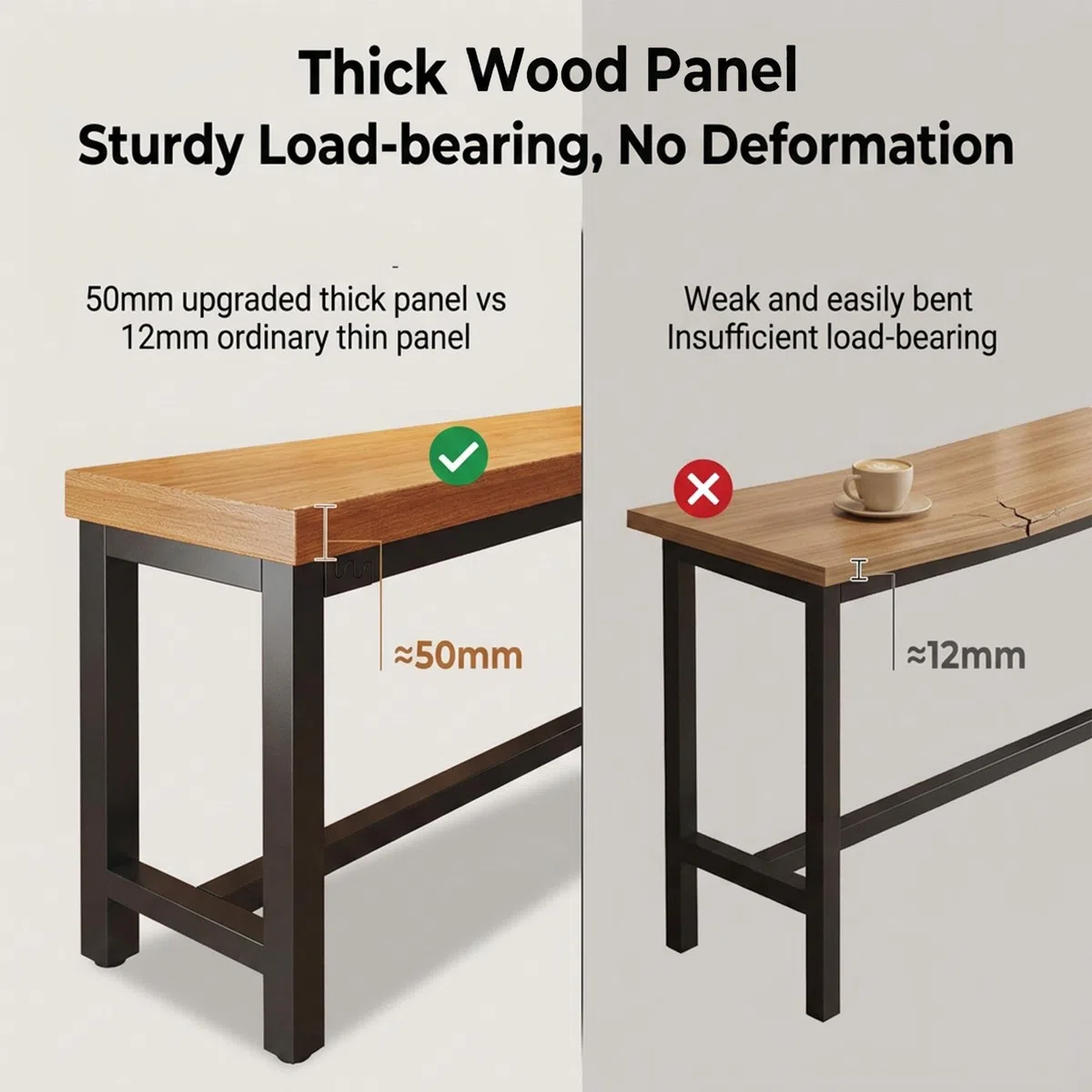Table haute de bar en bois,table mange debout avec structure acier robuste