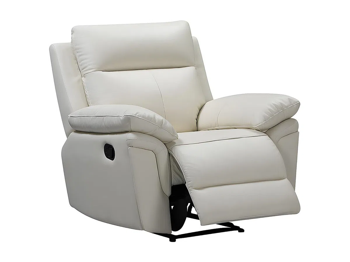 Vente-unique - Fauteuil Relax en Cuir de Buffle PAKITA - Ivoire