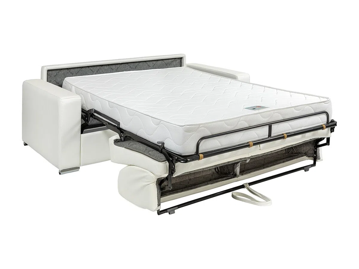 Vente-unique - Canapé 3 Places Convertible Express Cuir de Buffle Blanc - Couchage 140 cm - Matelas 18 cm - CALITO