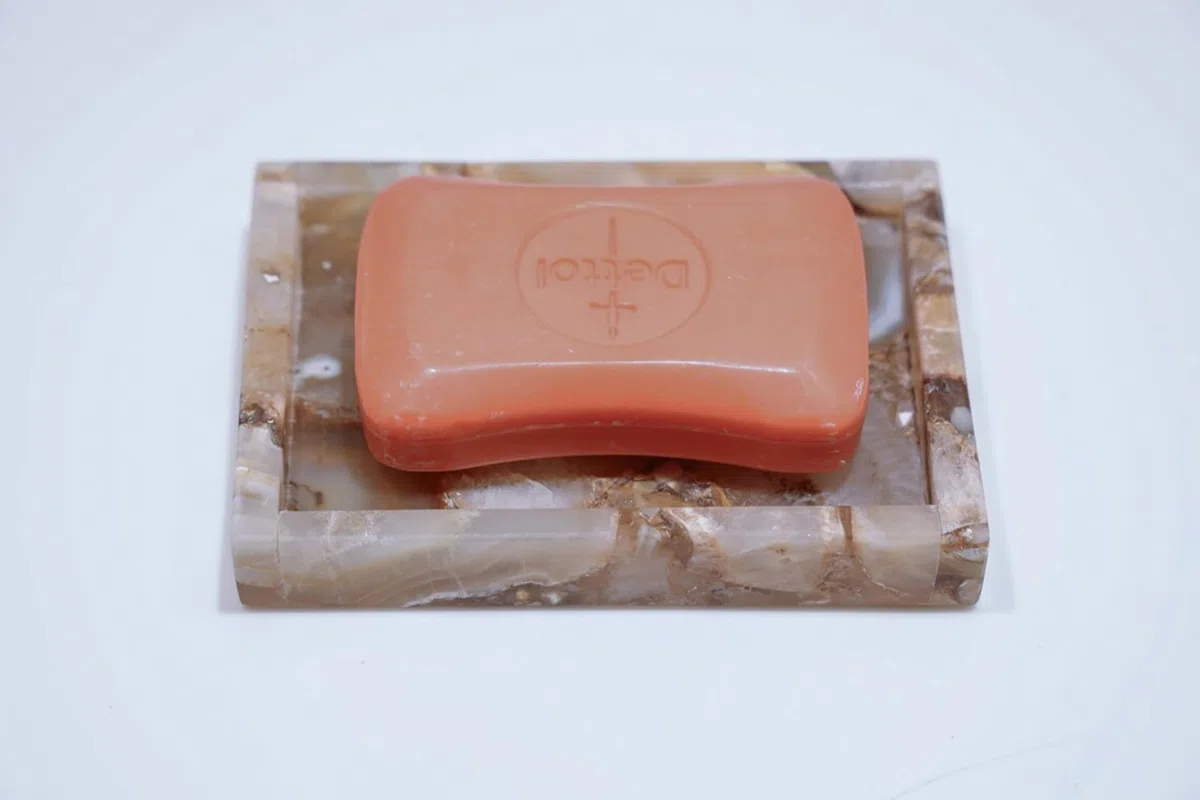 Lot de 6 supports de barre et distributeur de savon en agate époxy naturelle pour cuisine et salle de bain en marbre Vintage Art and Crafts