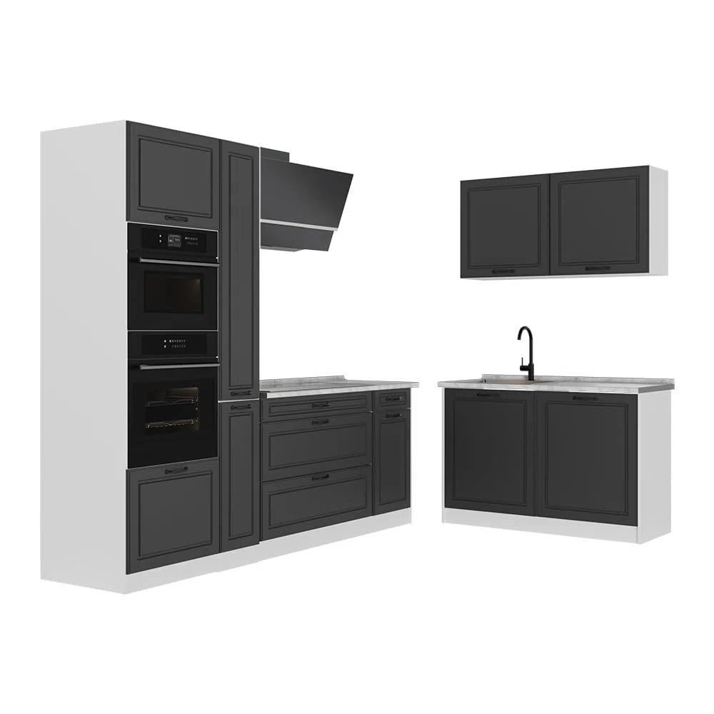 Vicco Cuisine en Angle R-Line, Anthracite Campagne/Blanc 230 x 120 cm