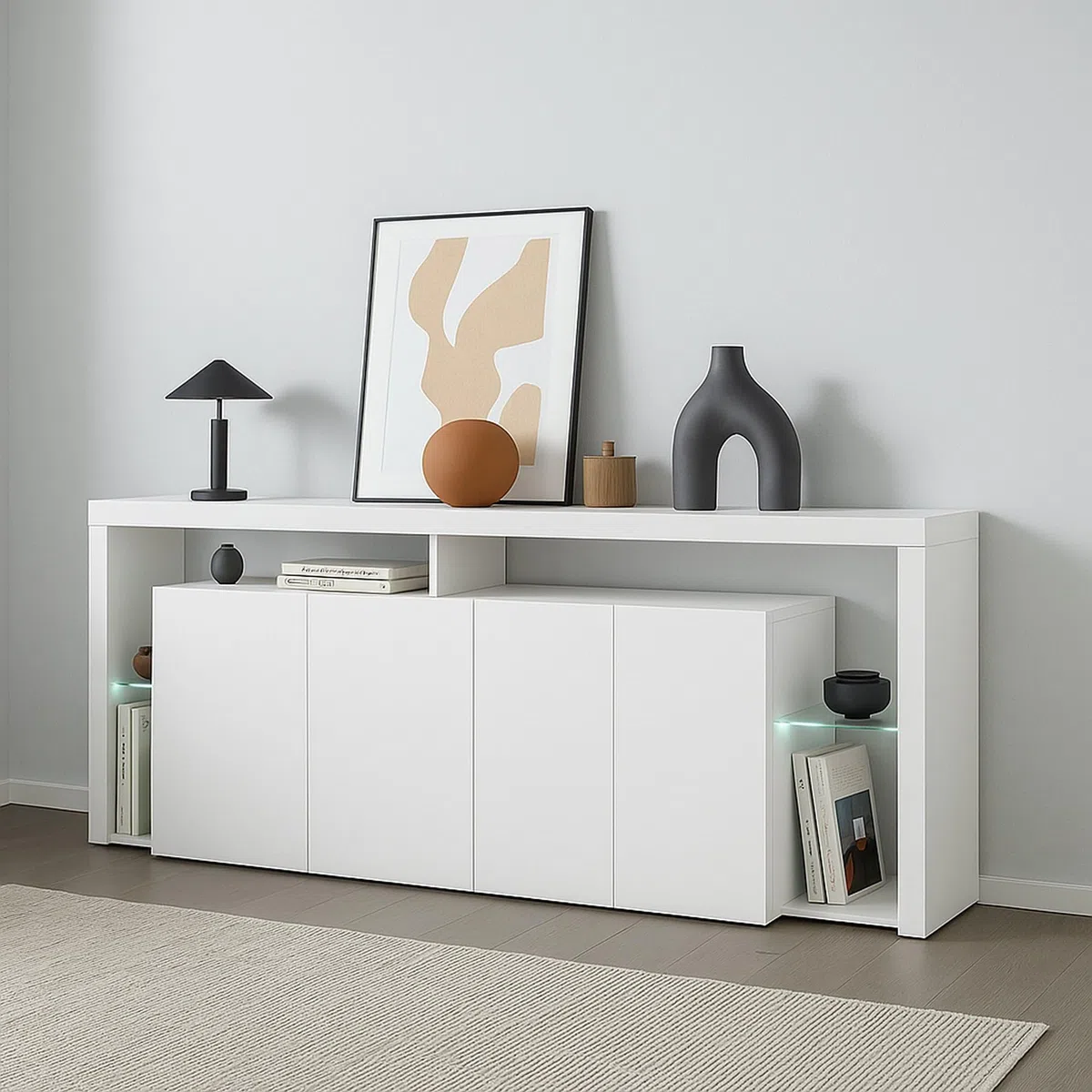 Dmora - Buffet de Salon 3 Portes, Buffet Moderne, 100% Made in Italy, 200x40h80 cm, Blanc Brillant