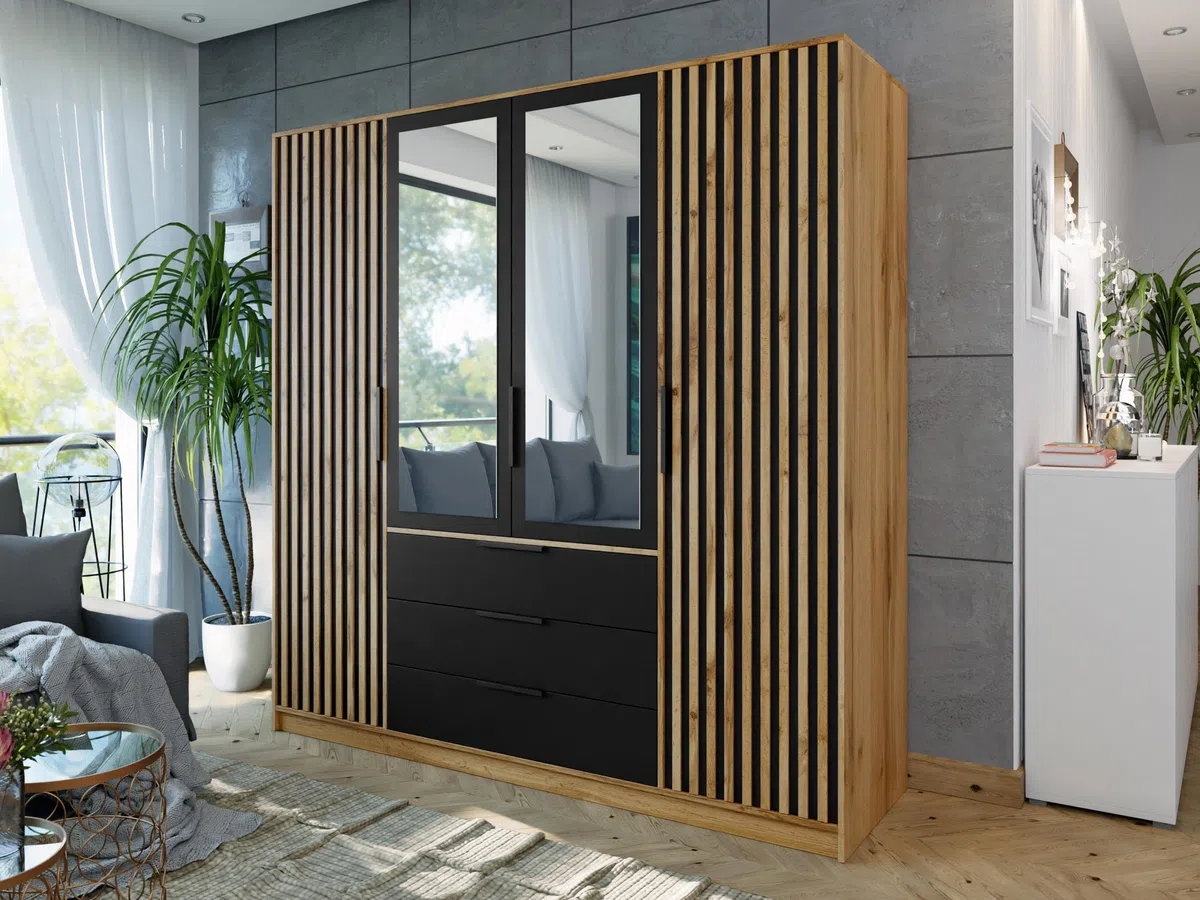 Mirjan24 Armoire à portes battantes Bado Lux 4D avec miroir (chêne Wotan