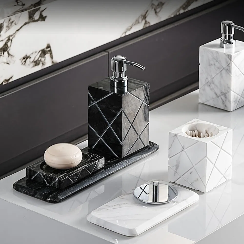 Distributeur de savon avec plateau et flacon diffuseur, distributeur de lotion, distributeur de savon pour les mains et la vaisselle pour décoration de salle de bain, accessoires de salle de
