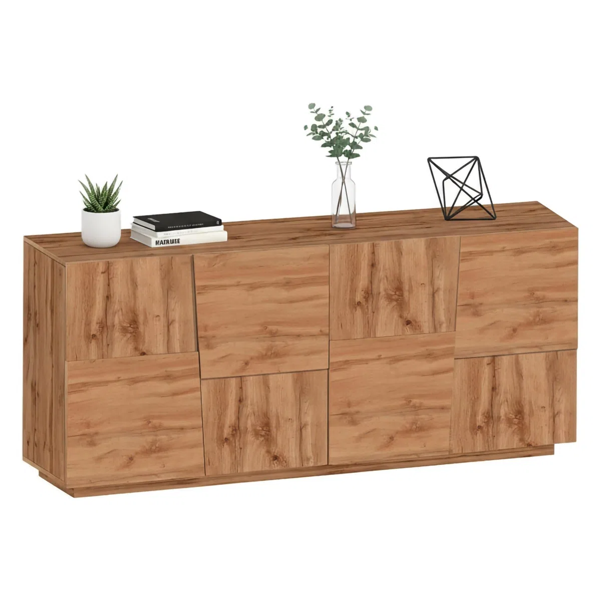Dmora - Buffet Yago de Salon Moderne Avec 4 Portes, 200x44h86 cm, Chêne