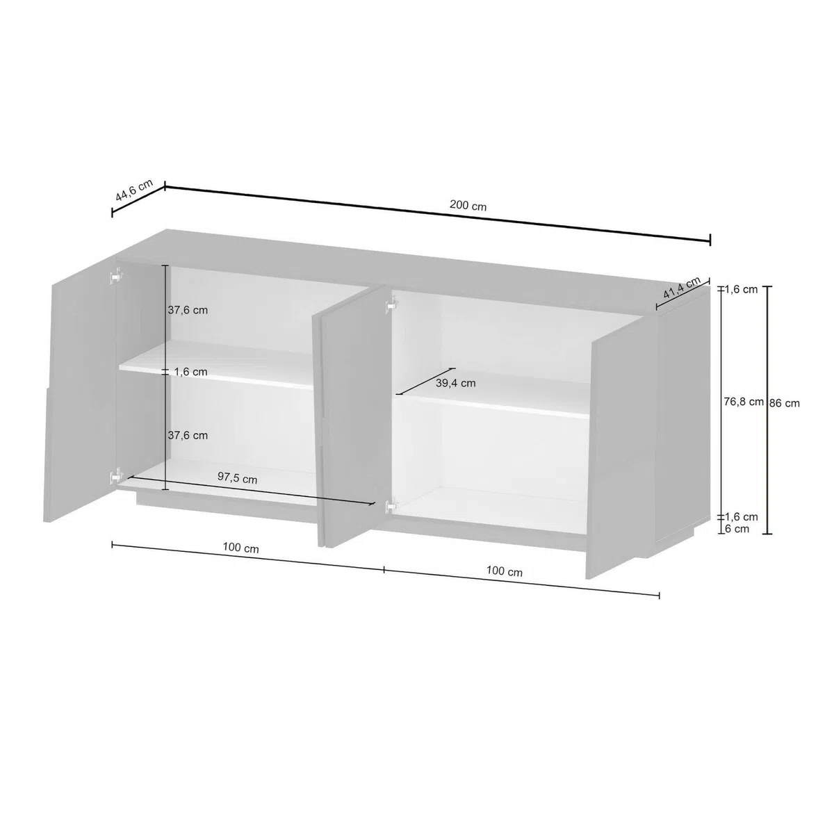 Dmora - Buffet Yago de Salon Moderne Avec 4 Portes, 200x44h86 cm, Chêne