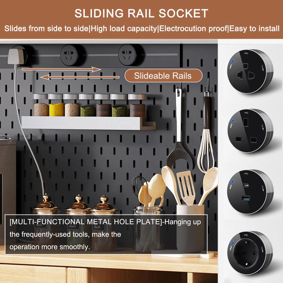 Armoire de cuisine avec station de charge coulissante et support de micro-ondes avec plaque d'orifice en métal 3 tiroirs autoportants pour salle à manger (noir) 167,6 cm