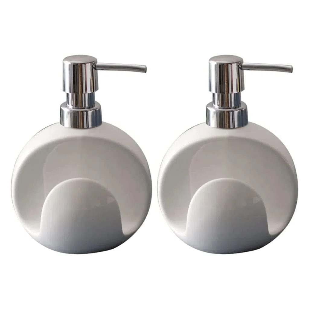 Distributeur de Savon Rond en céramique Rechargeable avec Pompe Manuelle antirouille et Distributeur de Lotion 400 ml/13,5 oz, Blanc - Lot de 2,White-2 Pack