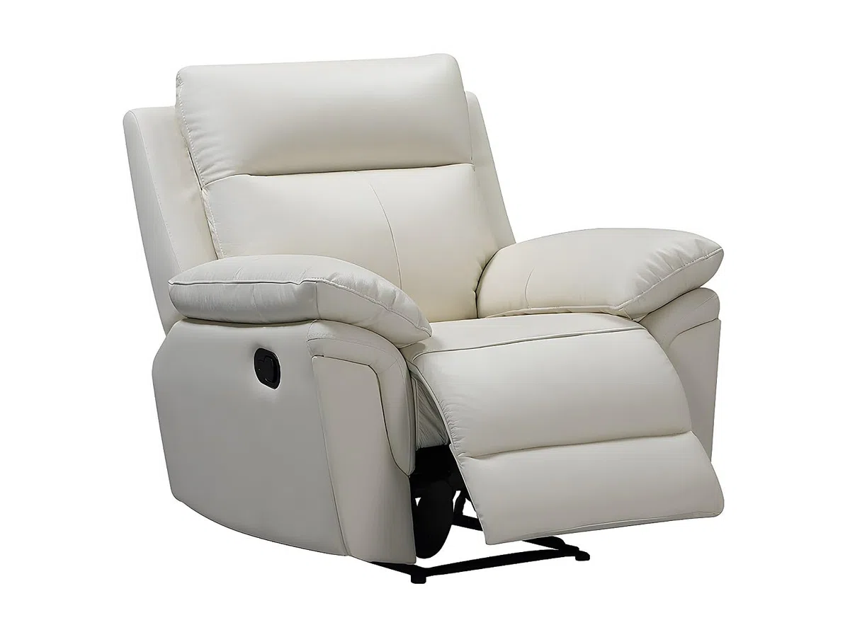 Vente-unique - Fauteuil Relax en Cuir de Buffle PAKITA - Ivoire