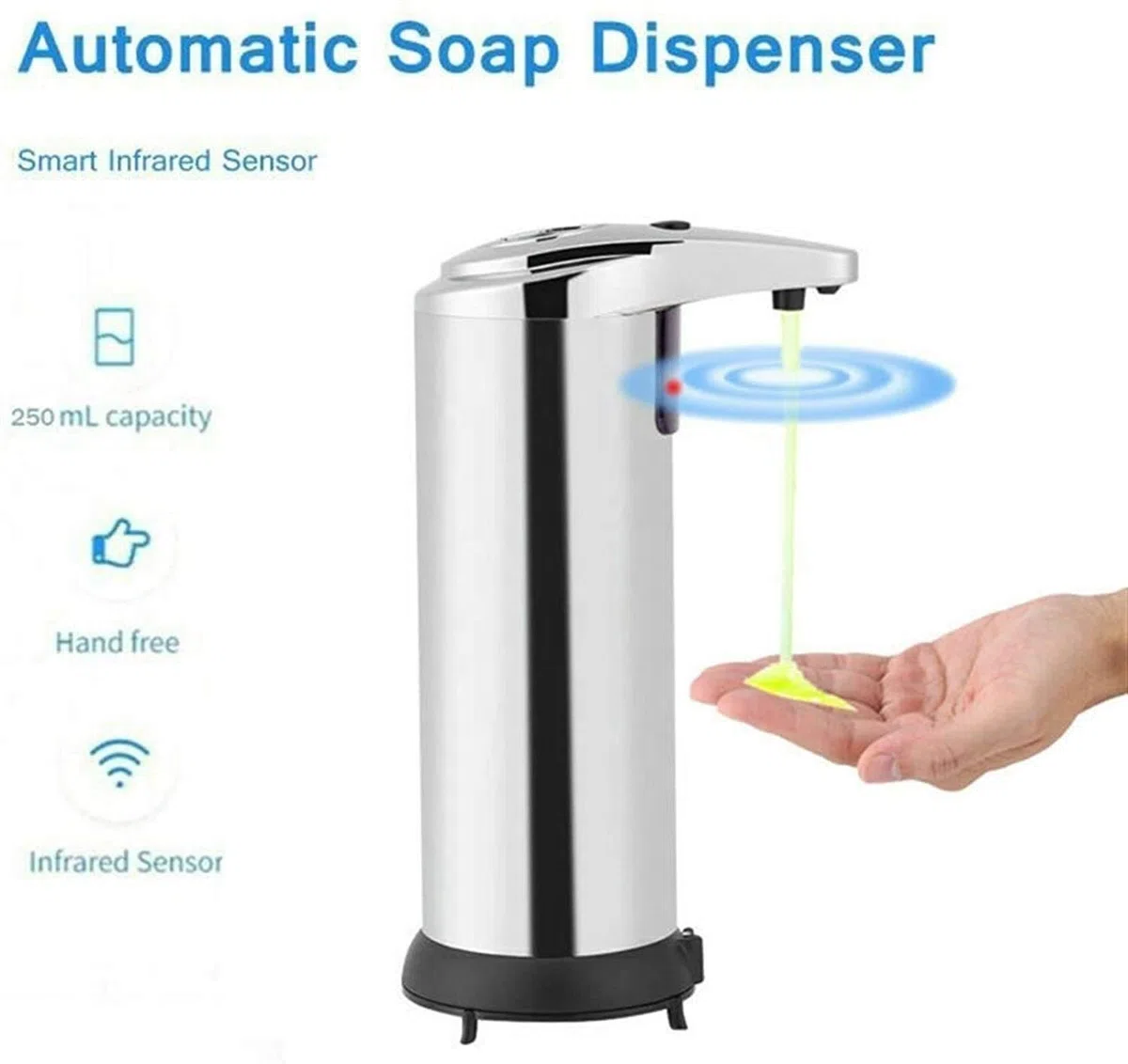 Distributeur de capteur de Mouvement de Gel sans Touch sans Touche Distributeur de Mouvement Noir, Distributeur de Gel Mains Libres de Piles, Distributeur de Savon Automatique à Main sans Eau de
