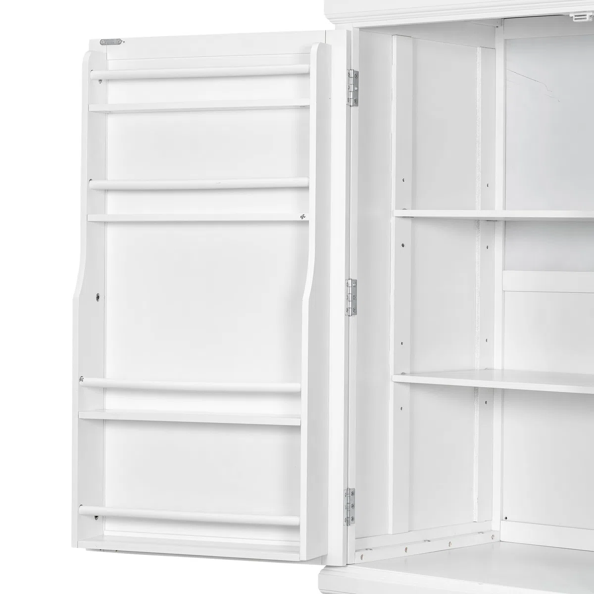 Garde-manger de cuisine en bois blanc – Meuble de rangement élégant avec 4 étagères réglables et 5 portes – Solution polyvalente pour salle à manger et cuisine