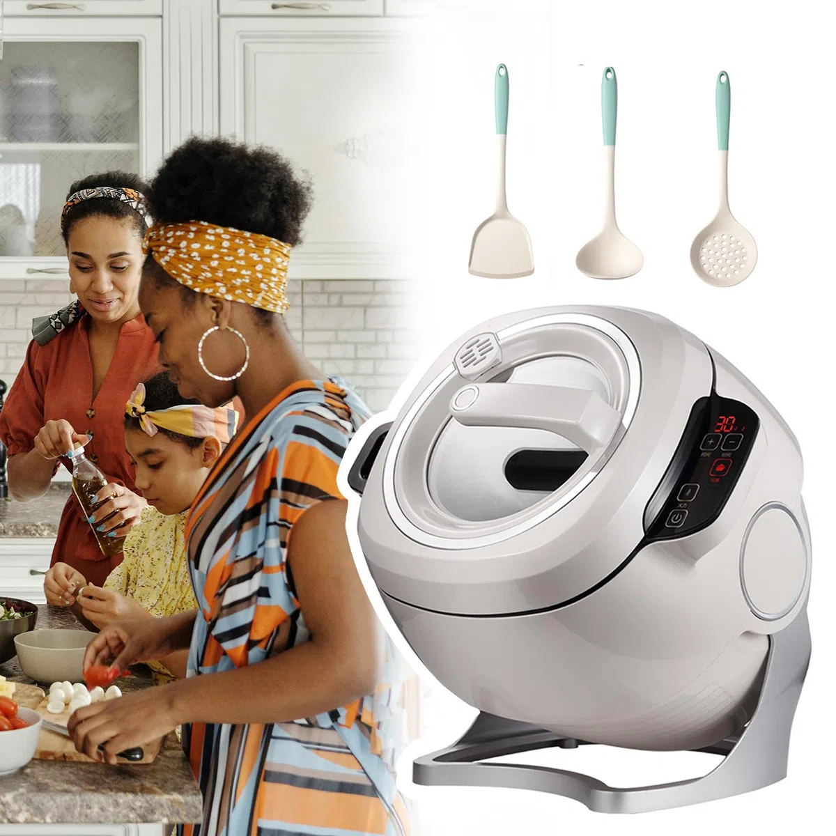 Machine À Riz Frit Automatique De Cuisine, Machine De Cuisson À Tambour, Rotation Automatique À 360 °, Machine À Riz Frit Automatique en Marmite, pour Faire Sauter,
