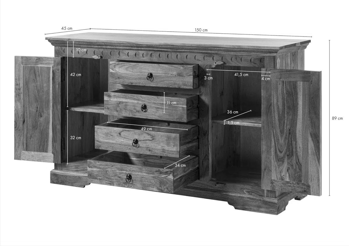 MASSIVMOEBEL24.DE Buffet 150x45 Acacia laqué Nougat Oxford #513