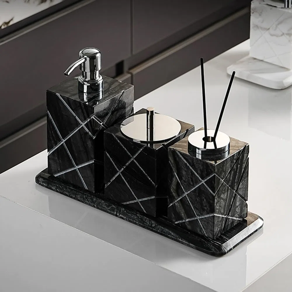 Distributeur de savon avec plateau et flacon diffuseur, distributeur de lotion, distributeur de savon pour les mains et la vaisselle pour décoration de salle de bain, accessoires de salle de