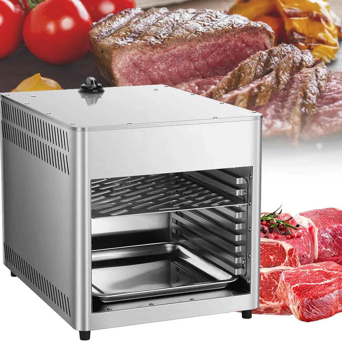 Gril à gaz professionnel steaks, poulet, pizzas et légumes, avec température réglable et chaleur constante de 800 °C (NPJ003G).