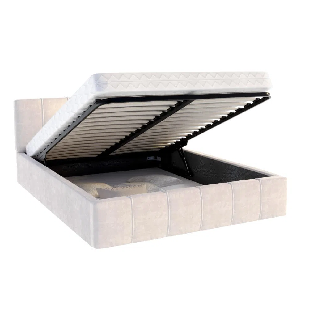 Lit coffre ATLANTA 140 x 190 cm avec sommier à lattes relevable Beige