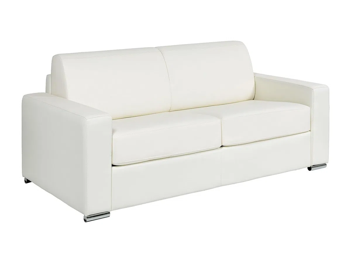 Vente-unique - Canapé 3 Places Convertible Express Cuir de Buffle Blanc - Couchage 140 cm - Matelas 18 cm - CALITO