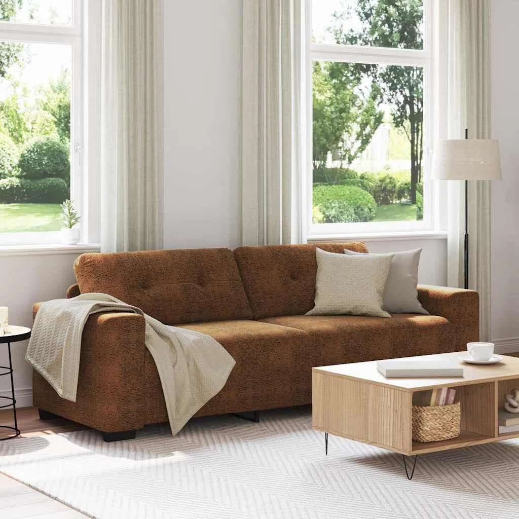 Quoril Canapé 3 places marron 220 cm en cuir synthétique avec fonction couchage et espace de rangement moderne Canapé d'angle salon salon salon durable facile d'entretien confortable