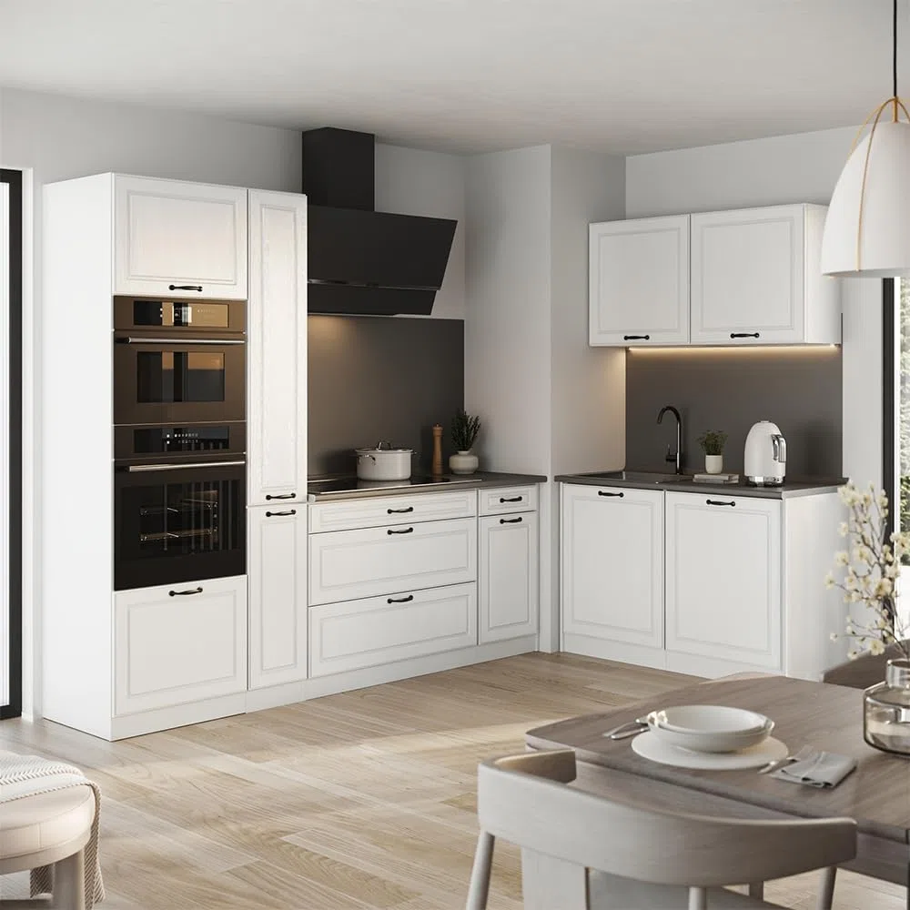 Vicco Cuisine en Angle R-Line, Blanc Campagne/Blanc 230 x 120 cm