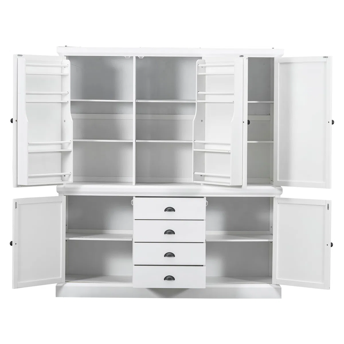 Garde-manger de cuisine en bois blanc – Meuble de rangement élégant avec 4 étagères réglables et 5 portes – Solution polyvalente pour salle à manger et cuisine