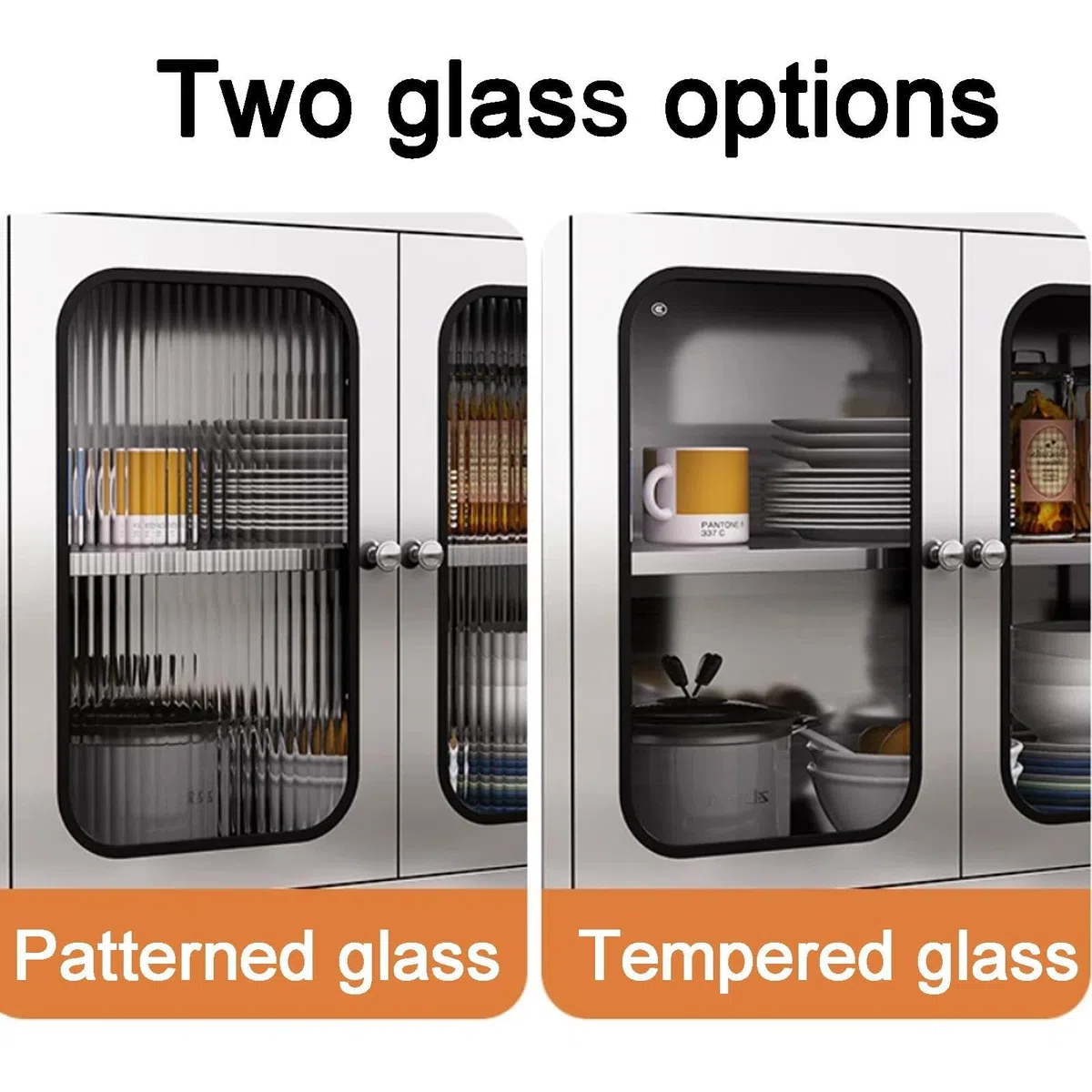 Armoire de Rangement INOX 304 avec Portes Vitrées, Support Micro-Ondes